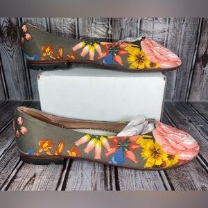 Osborn Handcrafted Floral Ballet Flats Leather Sole Canvas Slip On Women’s Sz 40